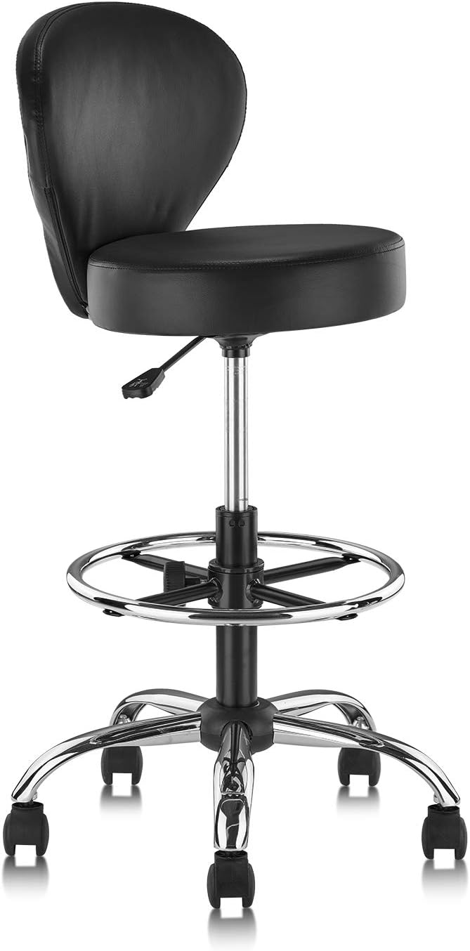 PVC Faux Leather Rolling Swivel Salon Stool with Foot Rest 30 in