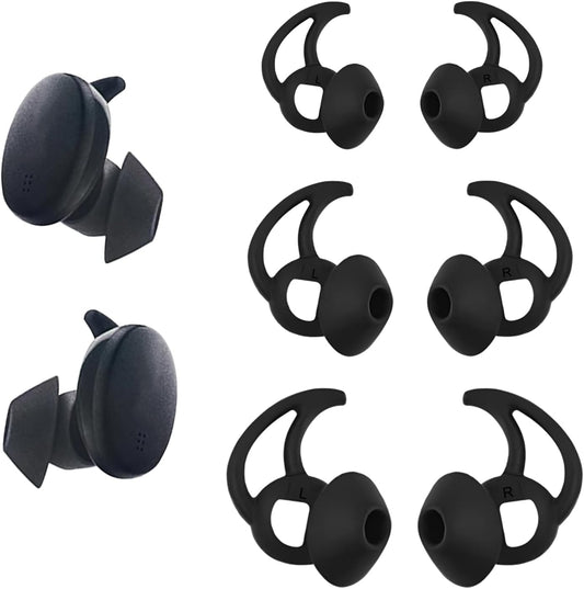 Bose Earbud Replacement Tips (3 Pairs Black) Washable Silicone, Improved Comfort