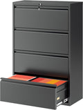 Greenvelly Lateral File Cabinet 4 Drawer Lockable - Secure Storage