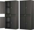 Black Metal Storage Cabinet with Drawer and Locking Doors - Tall 71in
