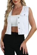 LifeShe Women's Cropped Denim Vest Top Casual V Neck Button Down
