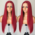 FABLLE Red Lace Front Wig Long Straight 26in - Glueless, Pre Plucked