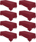 8 Pack Burgundy Tablecloth 60 x 102 in for 6 ft Rectangle Tables