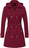 US Women's Trench Coat Double-Breasted Classic Lapel Overcoat - Water