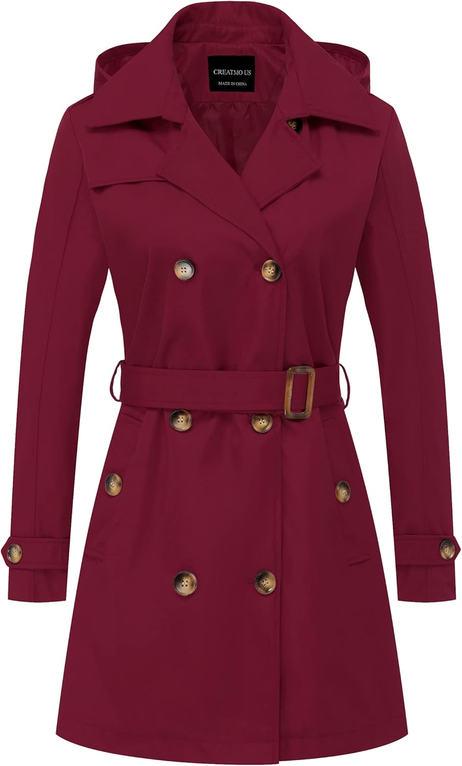 CREATMO US Women's Trench Coat: Classic Double-Breasted Style