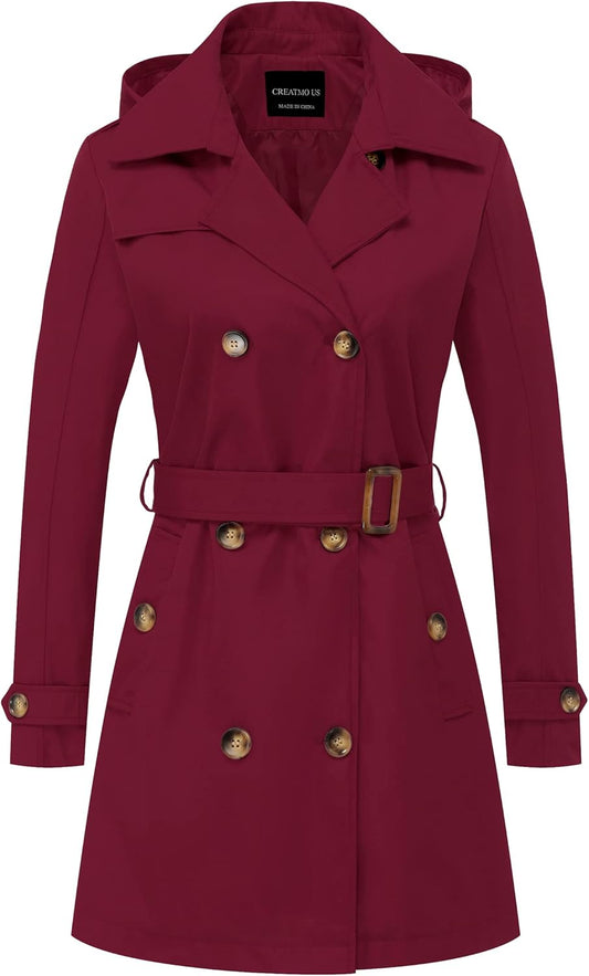 CREATMO US Women's Trench Coat: Classic Double-Breasted Style