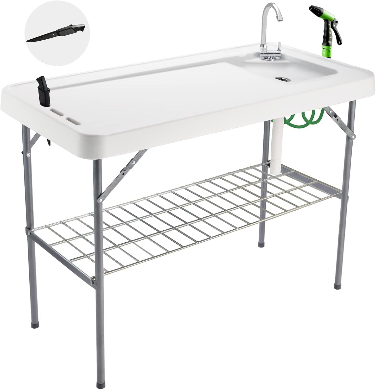 Folding Fish Cleaning Table with Sink for Outdoor Activities