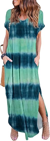 HUSKARY Women's Summer Maxi Dress with Pockets and Split Style