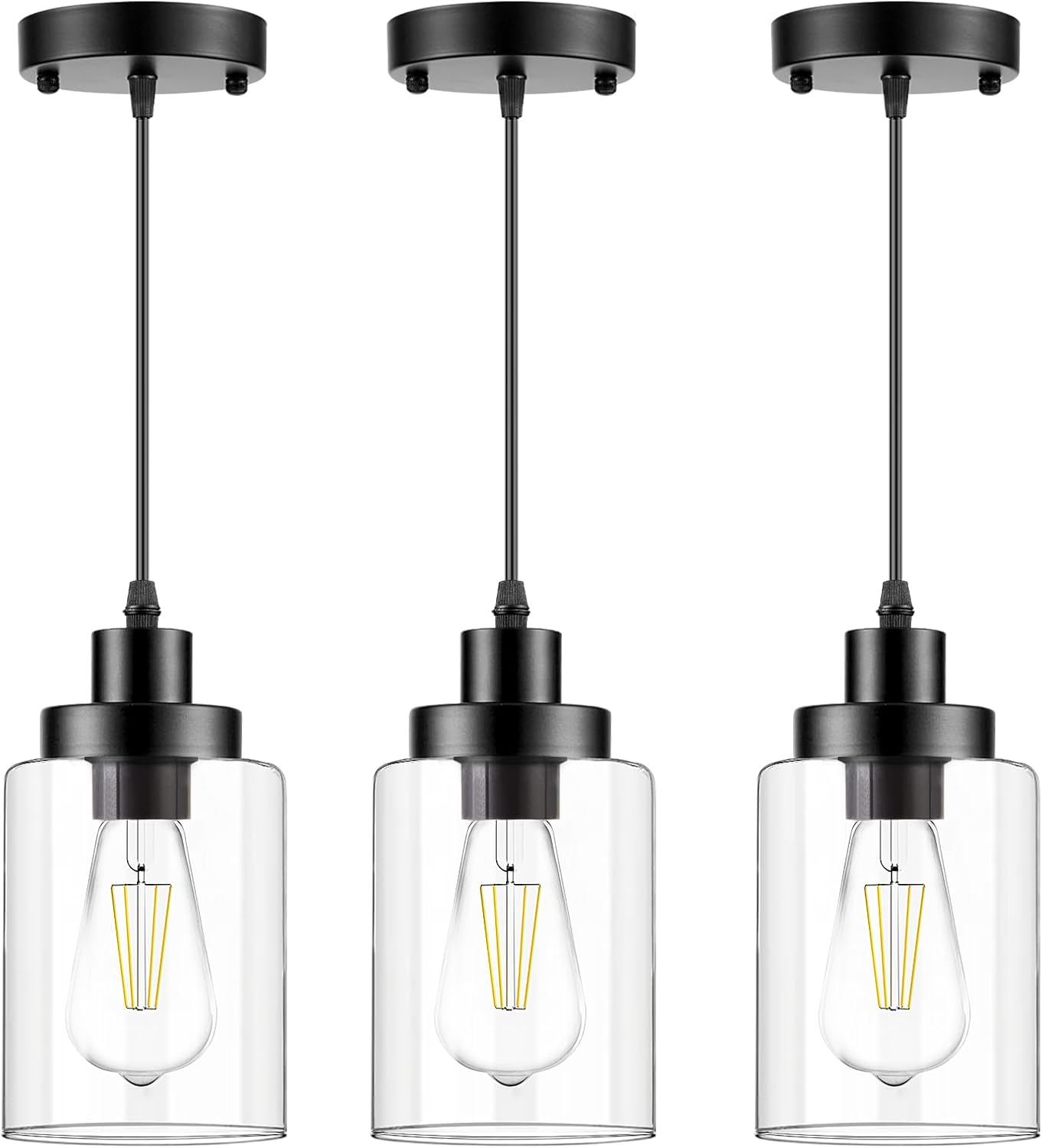 Industrial Pendant Lighting with Adjustable Clear Glass Shade