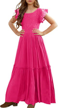 Girls Lace Flower Ruffle Sleeve A-Line Maxi Dress for 6-12 yrs