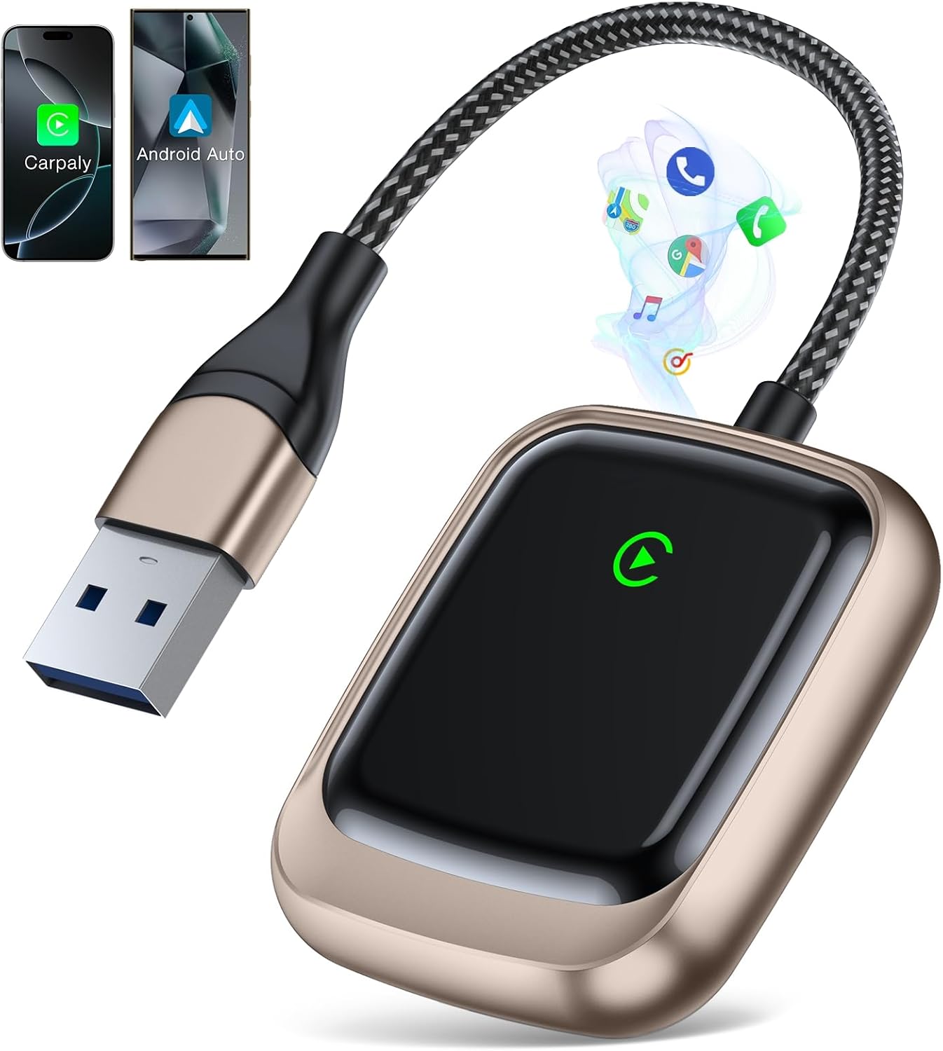 Wireless Carplay & Android Auto Dongle, Plug & Play Gold