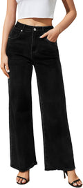 Women's High Waisted Wide Leg Jeans - Stretchy Raw Hem Fit