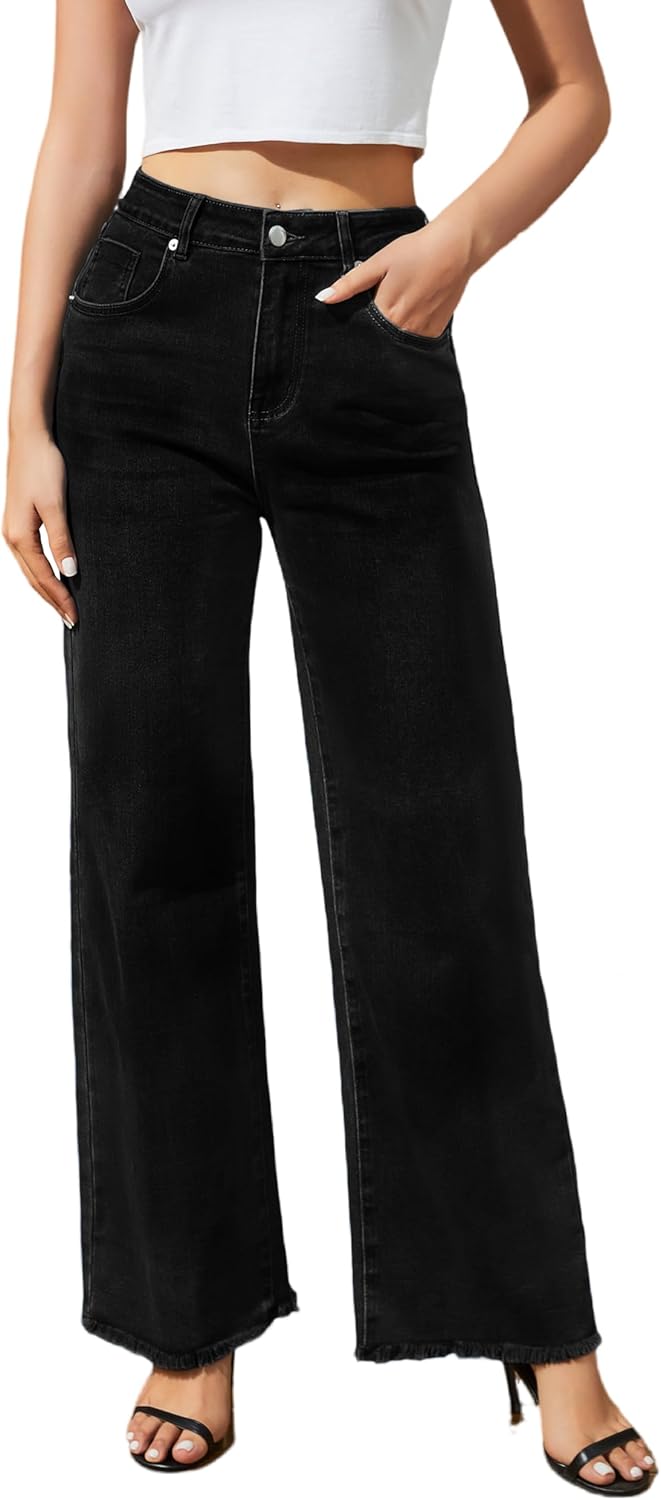 Women's Wide Leg High Waisted Stretchy Jeans for Casual Style