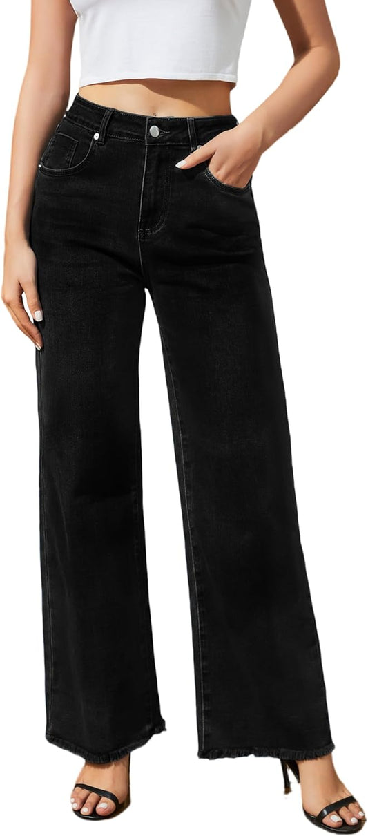 Women's Wide Leg Jeans High Waisted Stretchy Casual Denim