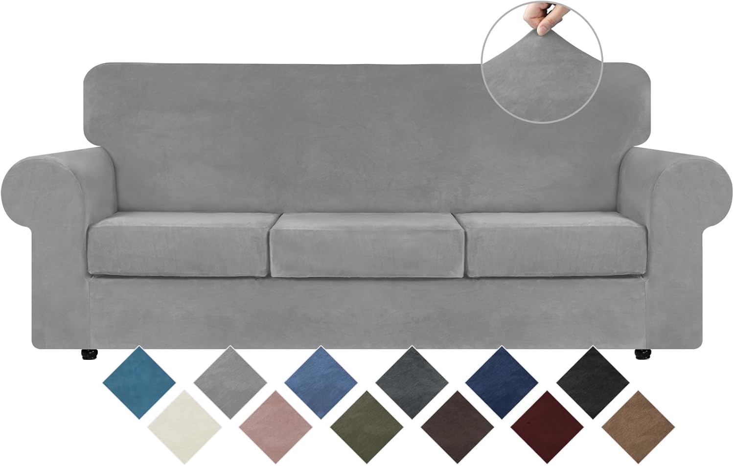 WEERRW Velvet High Stretch Couch Covers for 3 Cushion Sofa