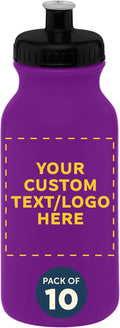 Custom 20 oz. Water Bottles with Push Cap - Set of 10 for Events