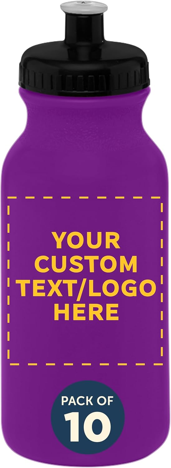 Custom 20 oz. Water Bottles with Push Cap - Set of 10 for Events