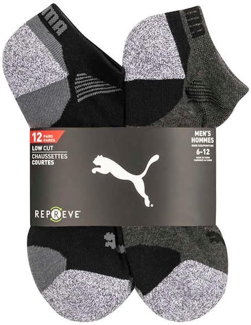 PUMA Mens Repreve Athletic Sock - 12-pair Black for Comfort