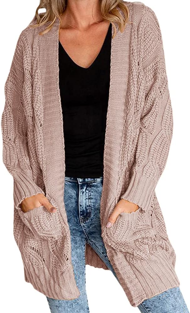 Miladusa Women's Plus Size Long Sleeve Cardigan Sweater with Pockets