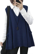 YESNO Oversized Cotton Sweater Vest for Women with Pockets