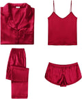 Silk Satin Pajamas Set 4pcs Womens Cami Shorts Button Down - Versatile
