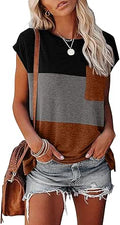 Womens Summer Casual Tops Basic Loose Cap Sleeve T Shirt - Lightweight