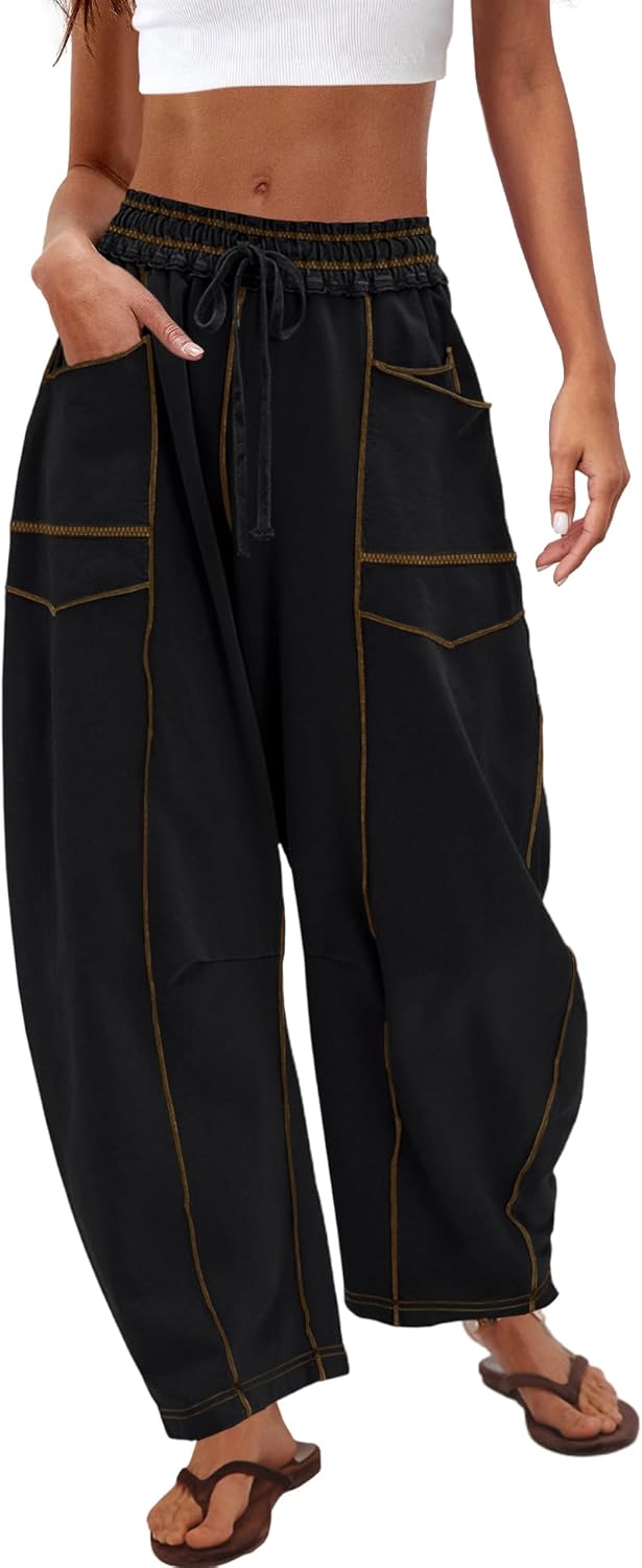 Nirovien Womens Barrel Sweatpants High Waisted Wide Leg Pants