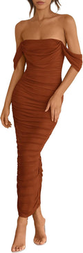 Women's Off The Shoulder Ruched Bodycon Maxi Dress - Summer Party