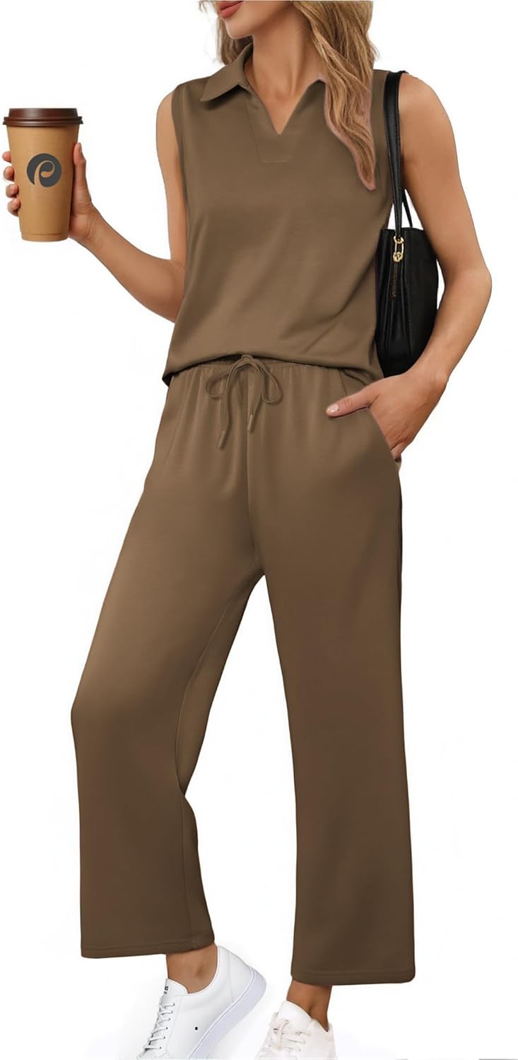 PINSPARK Two Piece Sets for Women Sleeveless Outfits Travel