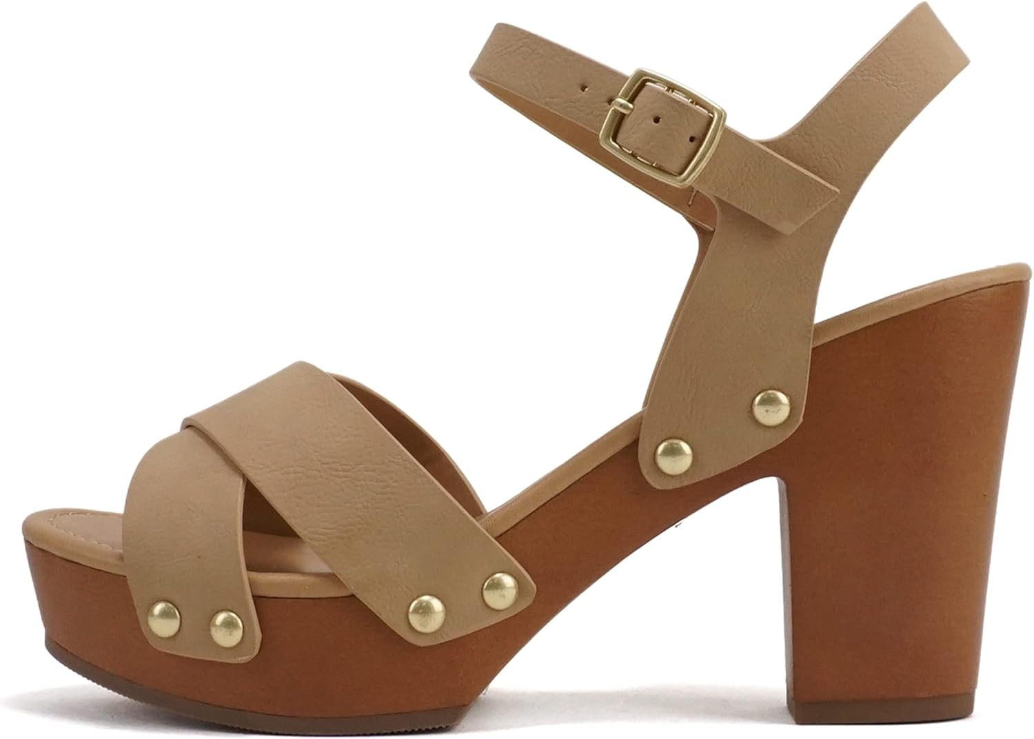 Soda Women Crisscross Band Chunky Platform Block Mid Heel Sandal