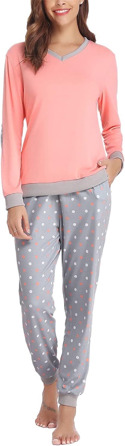 Soft Womens Pajama Sets Cotton Long Sleeve Comfy Sleepwear