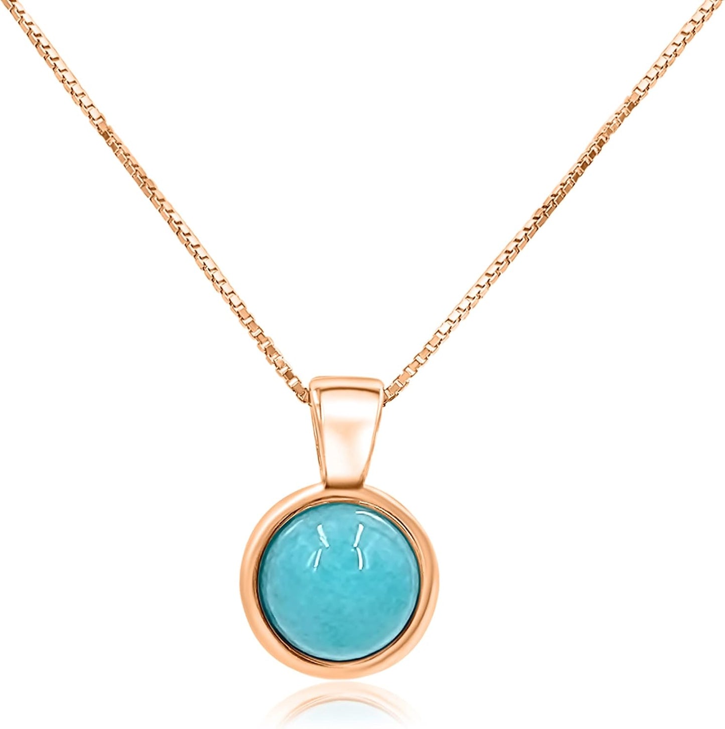 Real Gemstone 8mm Bezel Pendant Chain Necklace for Her Gift