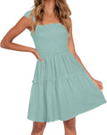 ZESICA Women's Spaghetti Strap Square Neck Ruffle ALine Mini Dress