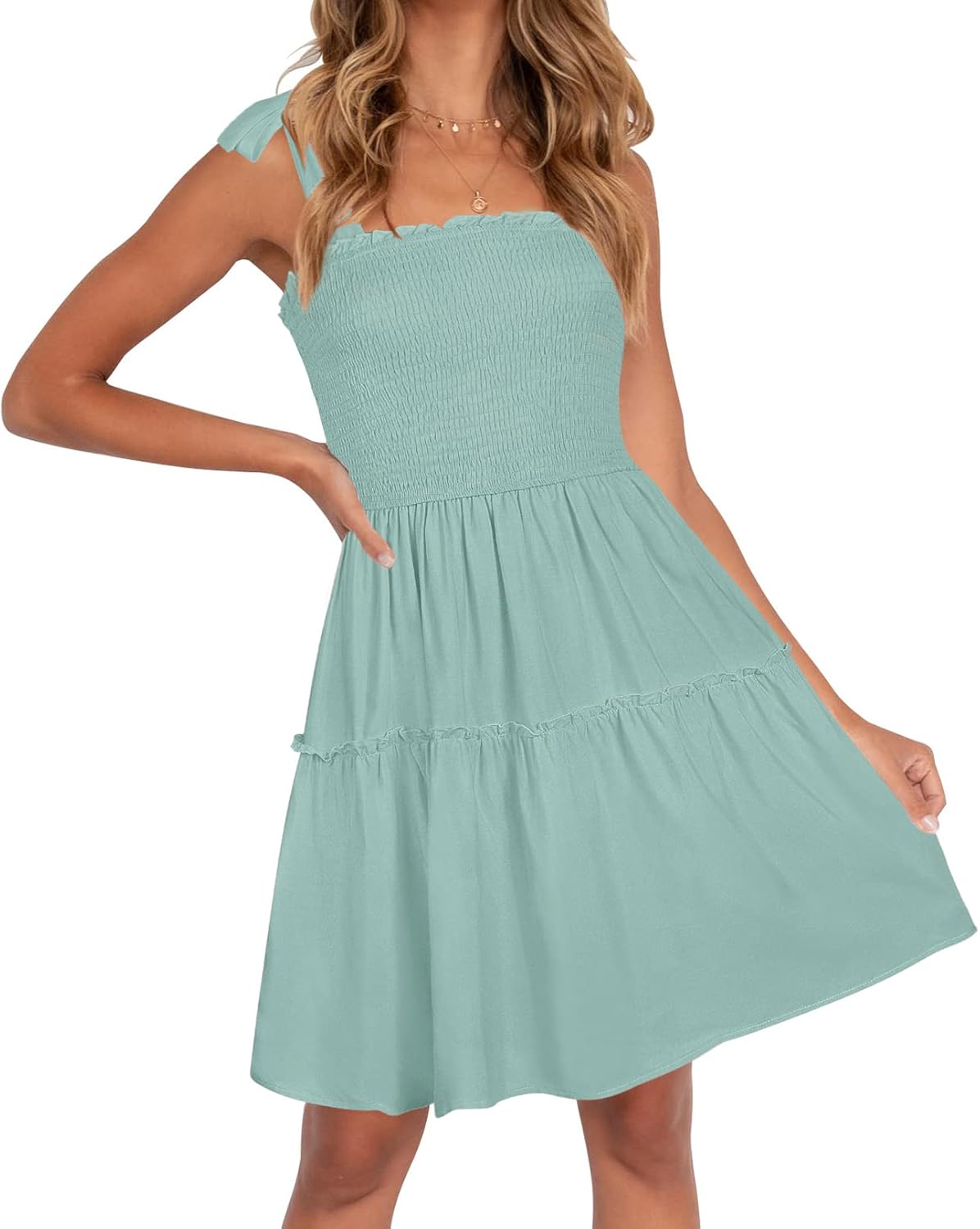 ZESICA Women's Summer Spaghetti Strap Mini Dress for Fun Days