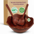 Melvvi Large Wooden Salad Bowl Set 12in Mango Wood - Elegant Serveware