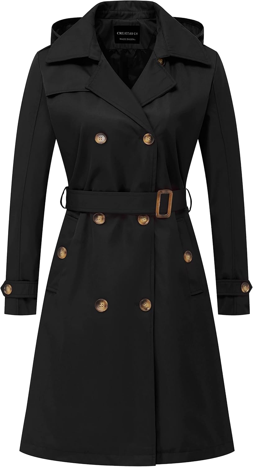 CREATMO US Women's Long Trench Coat - Stylish & Practical Outerwear