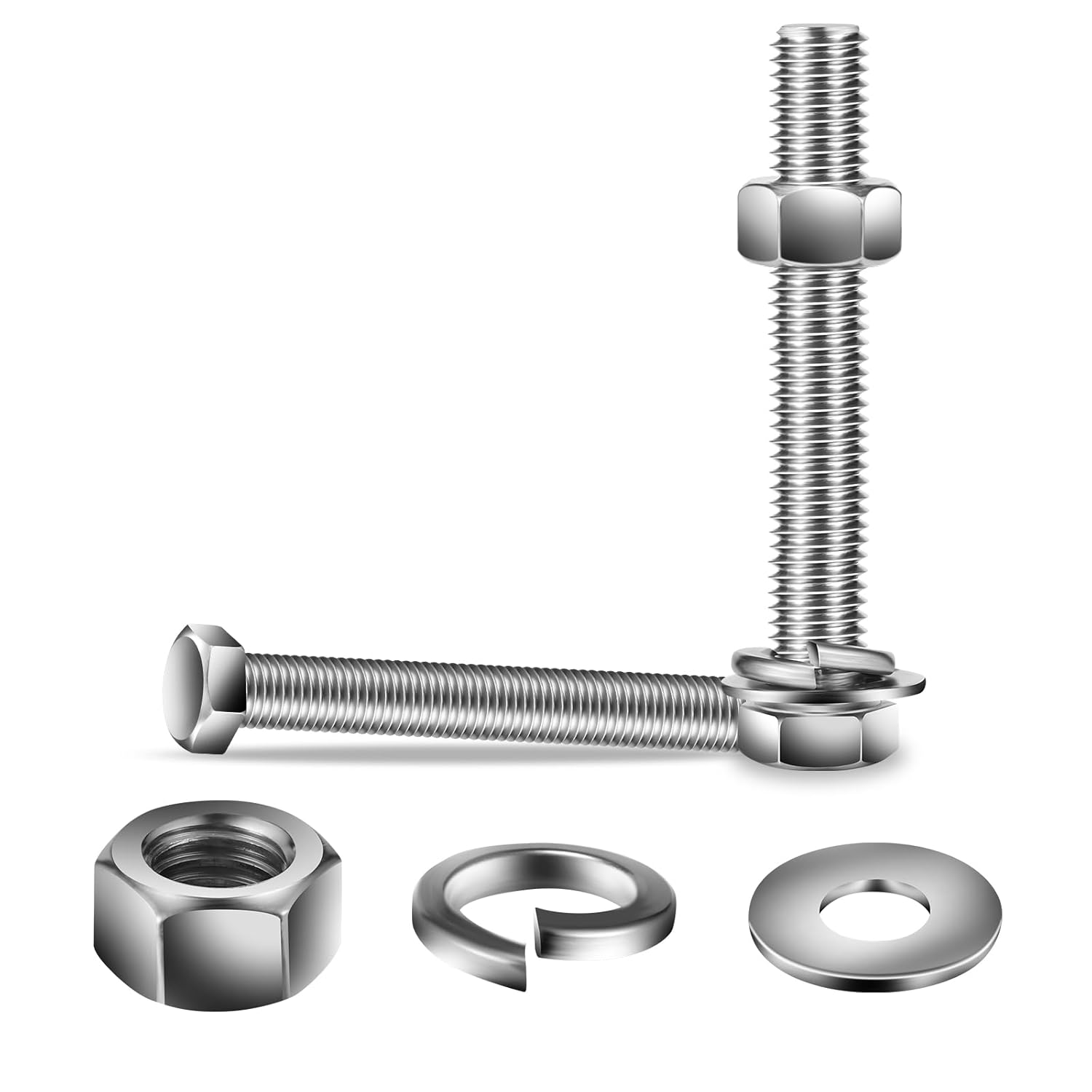 1/2-13 x 6 Hex Head Screw Bolt Set with Nuts and Washers