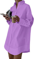 Women's Casual Collar V Neck Button Down Shirt Dress - Loose Mini