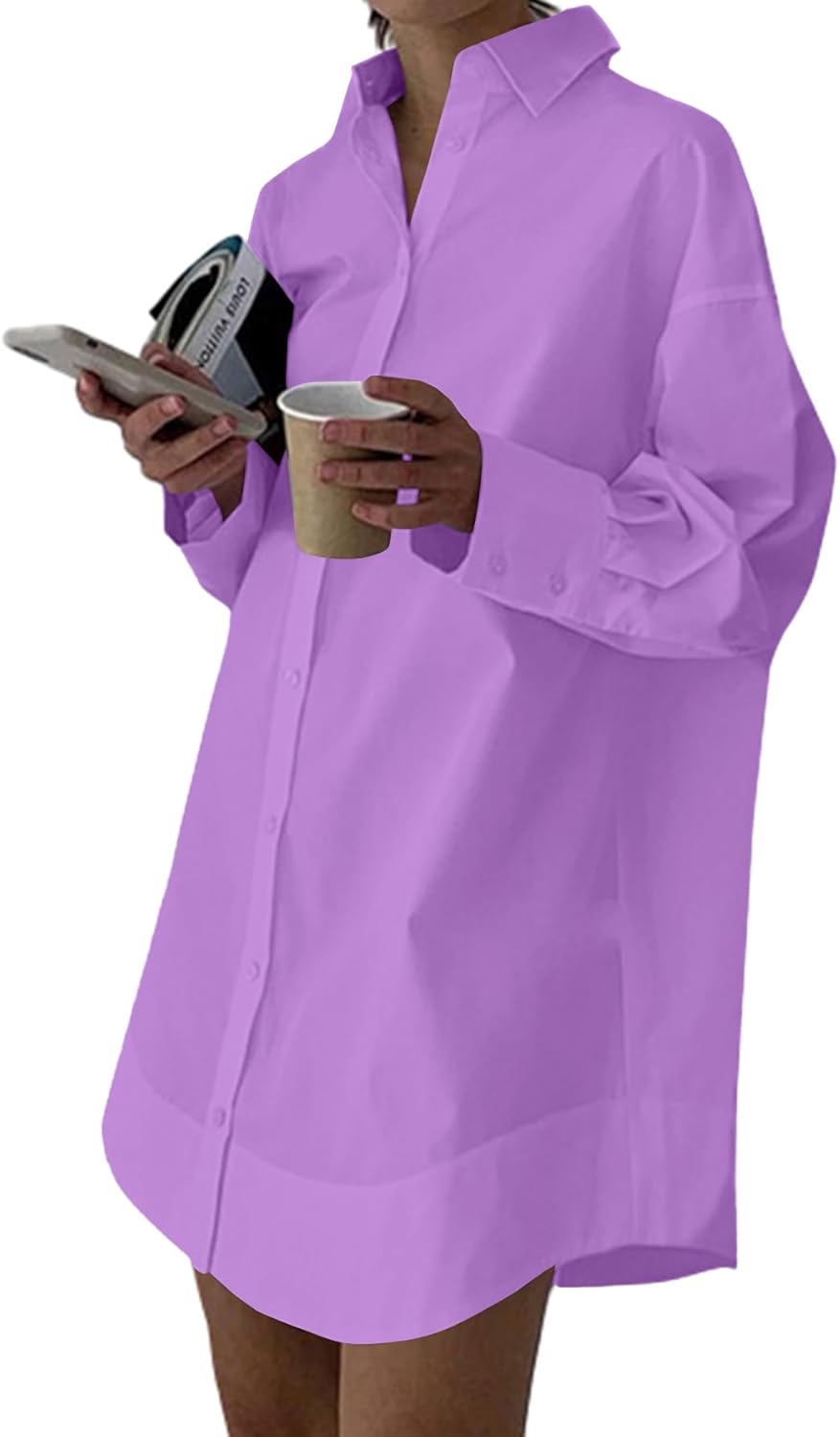 LYANER Women's Casual Shirt Dress with Collar V Neck Style