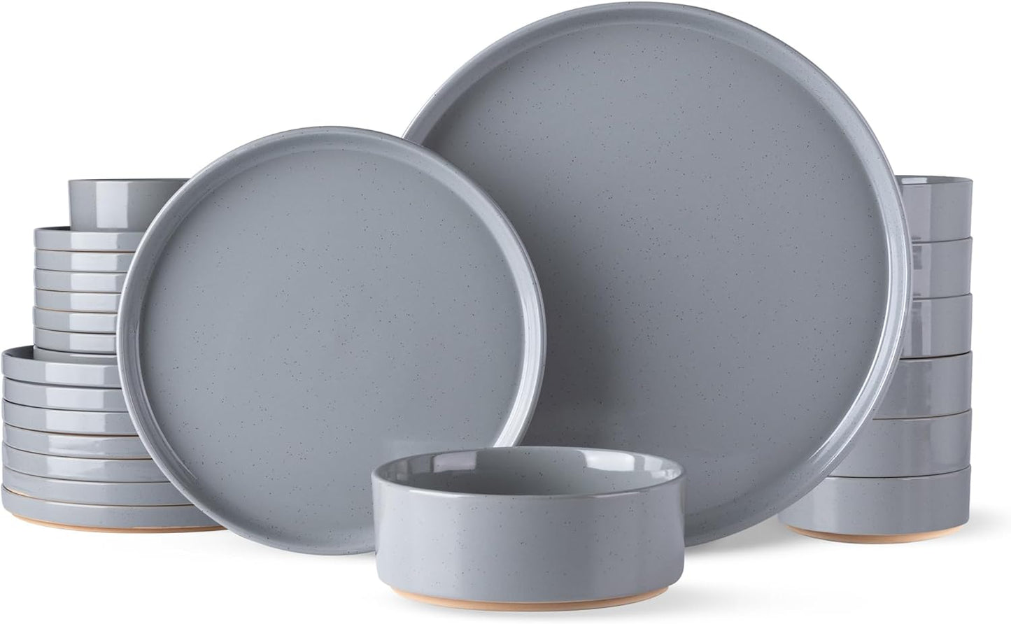AmorArc Ceramic Dinnerware Set for 8 - Rustic Gray Plates & Bowls