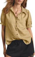 Cicy Bell Womens Puff Short Sleeve Button Down Shirt - Lightweight day