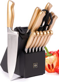 Black and Gold Knife Set for Kitchen with Block - 14-Piece Ultra-Sharp