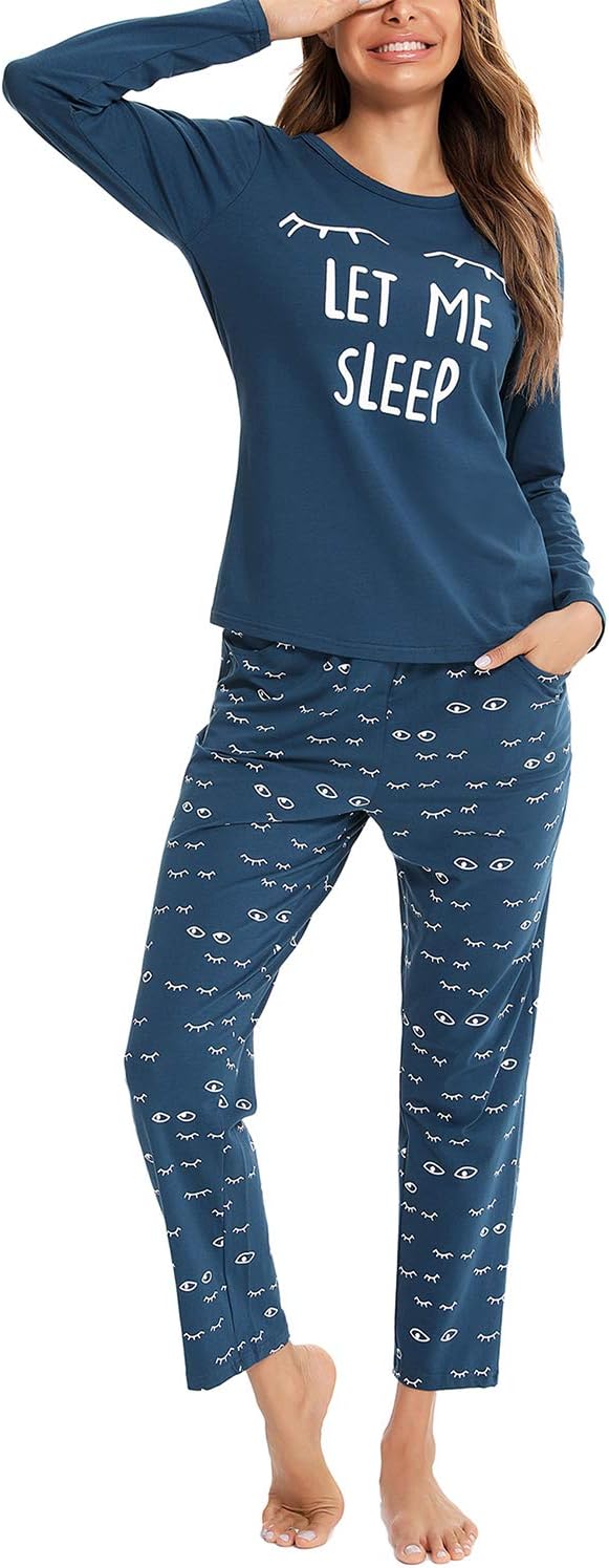 EISHOPEER Women's Cotton Long Sleeve Pajamas Set for Comfort