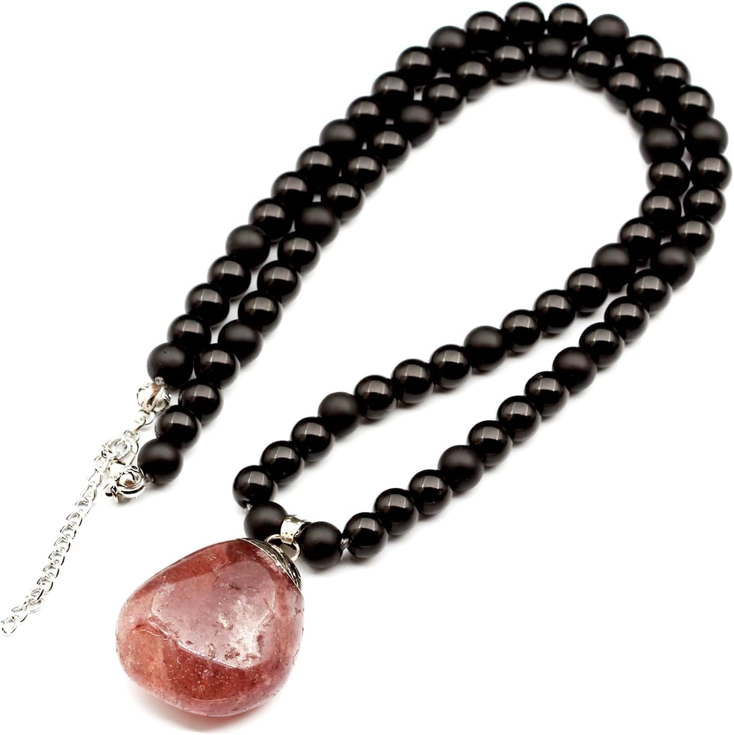 Natural Raw Tourmaline Pendant with Black Onyx Beaded Necklace