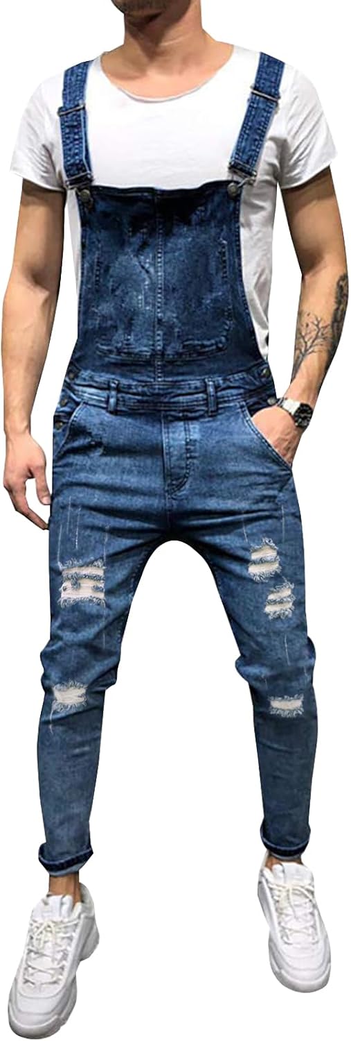 LONGBIDA Men's Denim Bib Overalls for Casual Style and Comfort