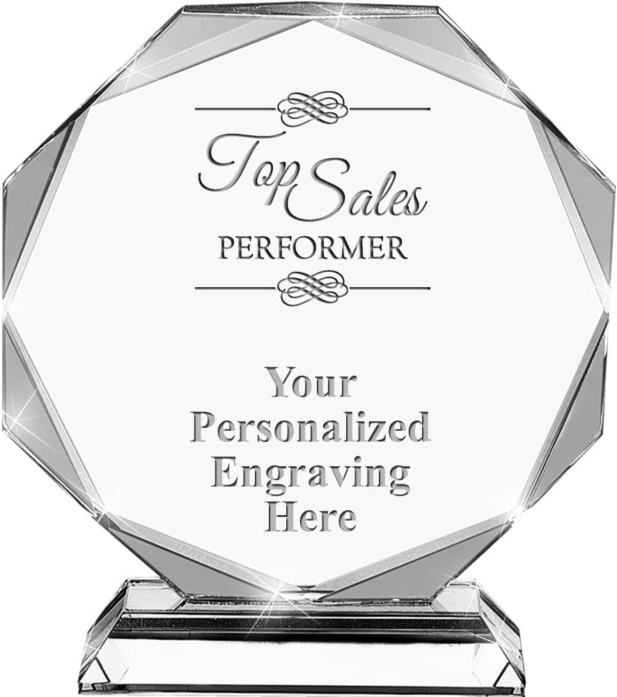 Custom Engraved Crystal Trophy Awards for Excellence Recognition