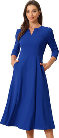 Allegra K Women's A-Line Midi Dress with Pockets for Elegant Style