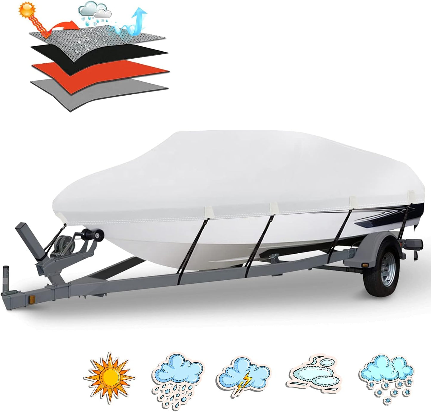 Heavy Duty Waterproof Boat Cover for 20-22ft V-Hull Boats