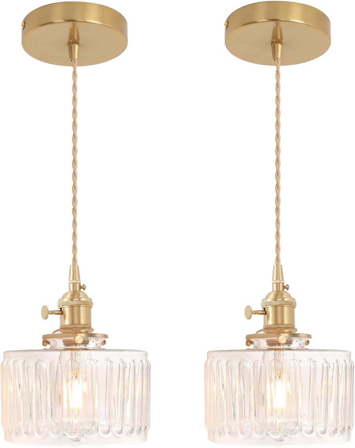 Elegant Pendant Light 2 Pack with Clear Striped Glass Shade
