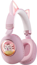 Pink Cat Ear Headphones for Kids - Cute Light-Up Bluetooth Headphones